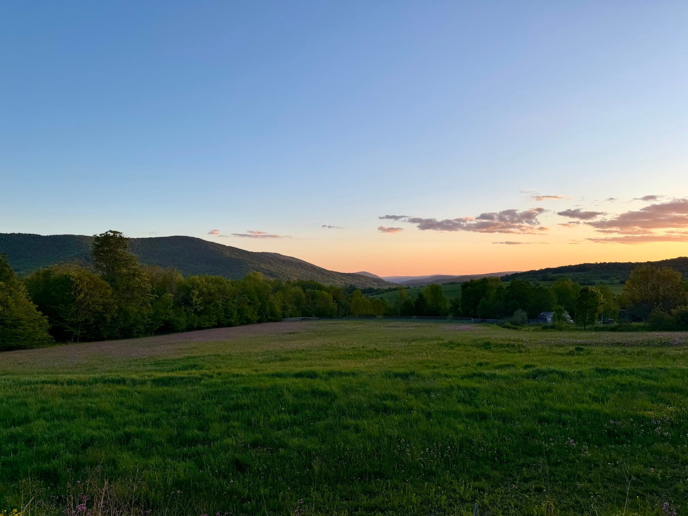 Dusk over the field at Decker House, the ridge to the north